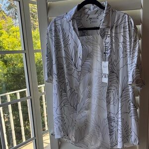 Zara Men's White Shirt with Black Leaf Design